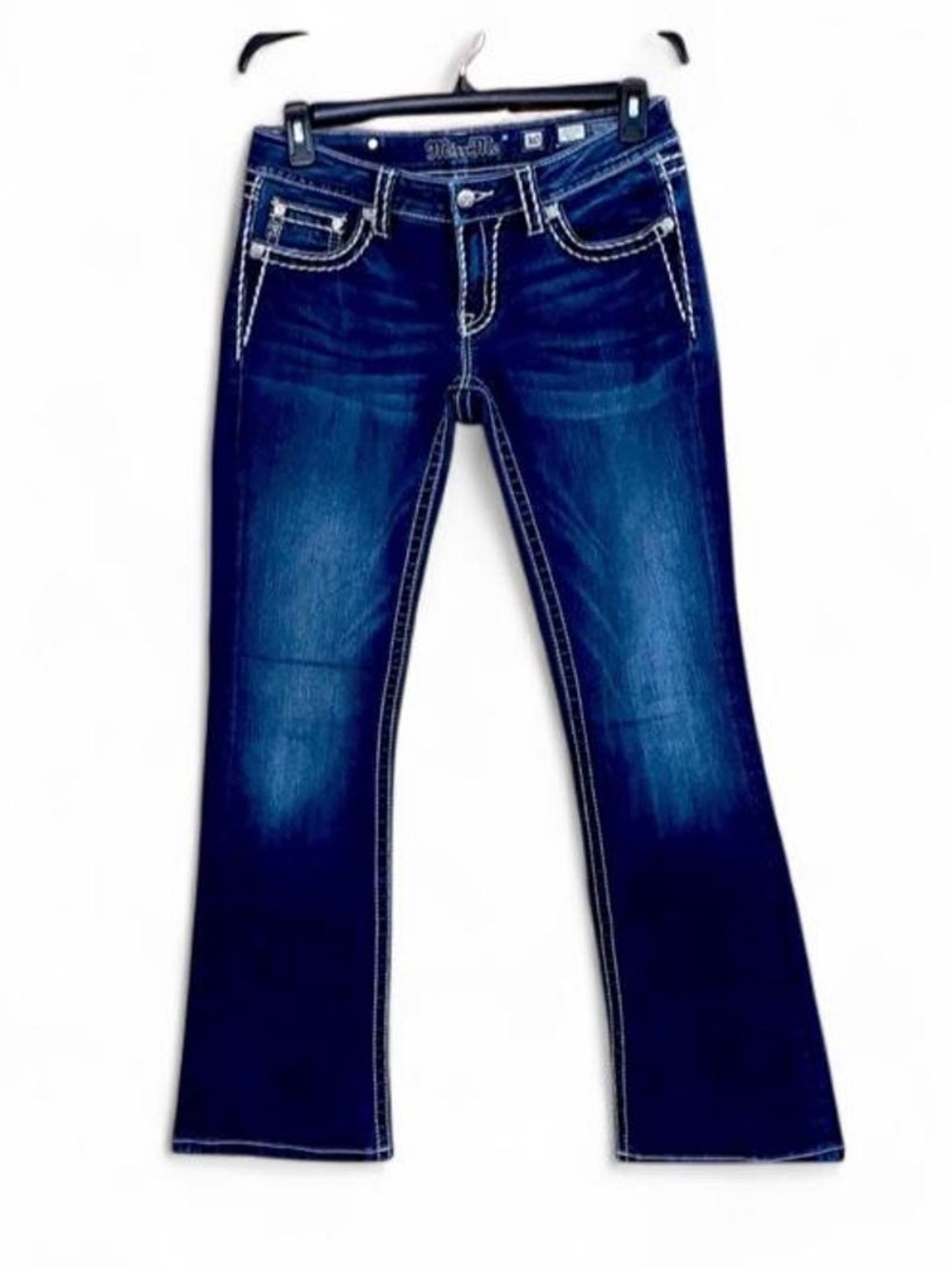 Miss Me Dark Blue Bootcut Jeans with Contrast Stitching